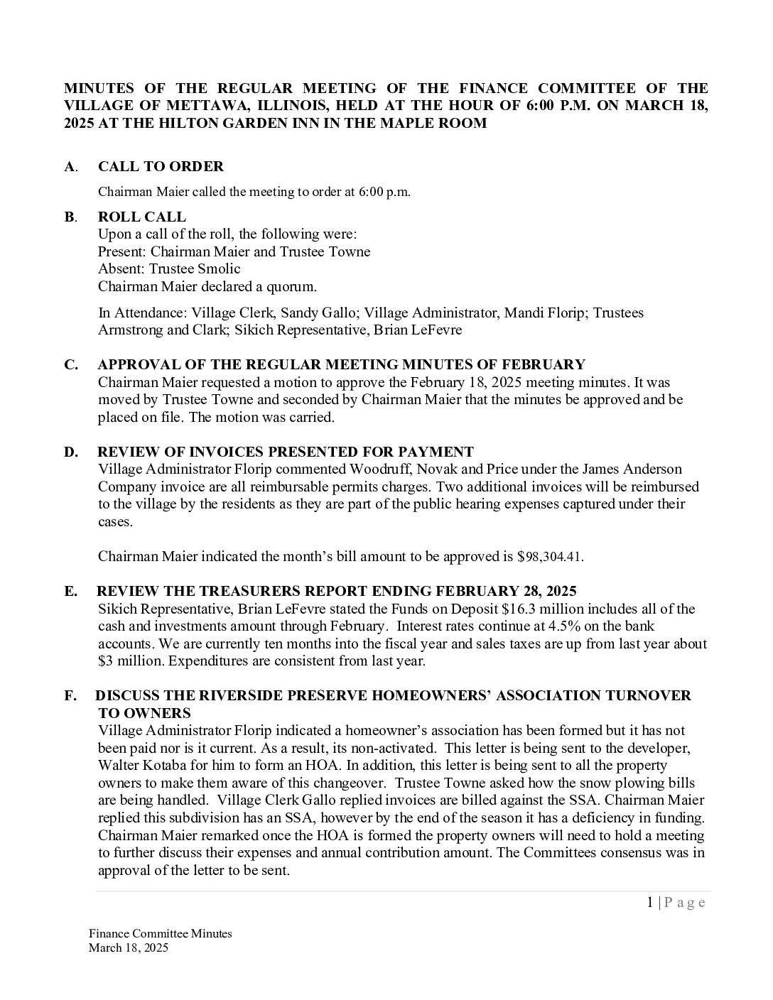 Read more about the article 2025-03-18 Finance Committee Minutes