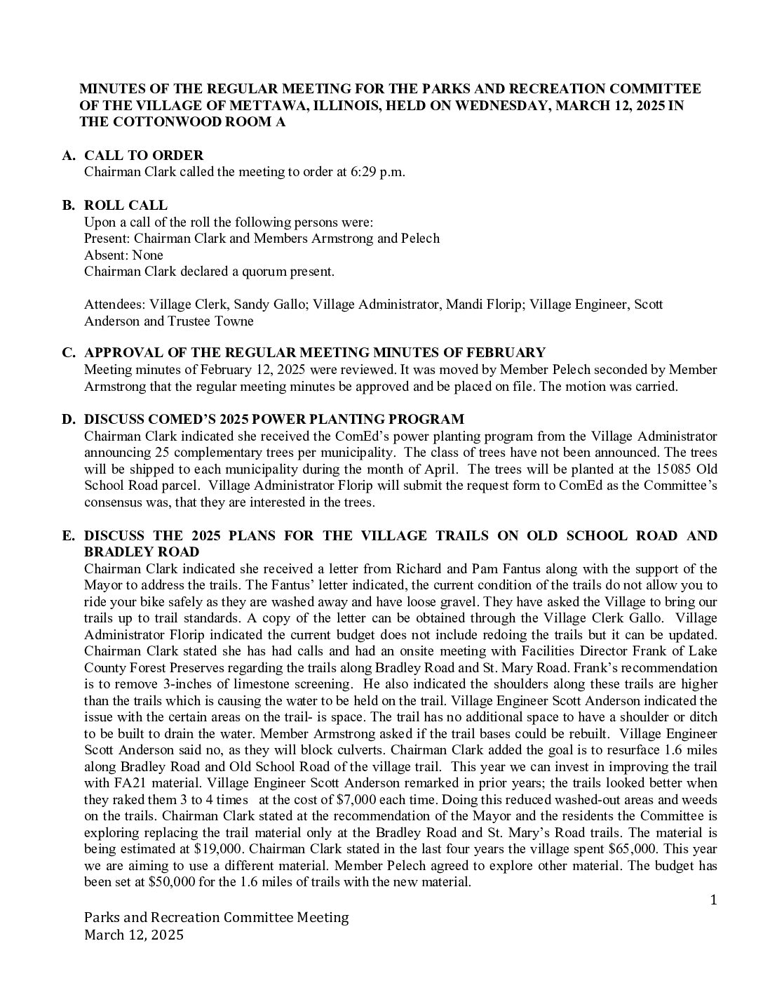 Read more about the article 2025-03-12 Parks & Recreation Committee Minutes