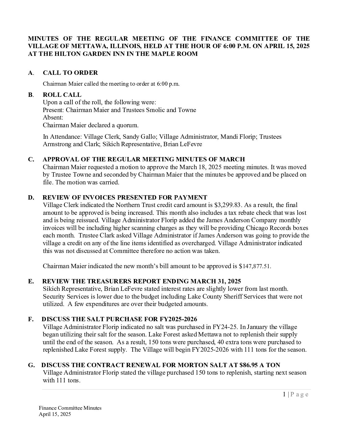 Read more about the article 2025-04-15 Finance Committee Minutes