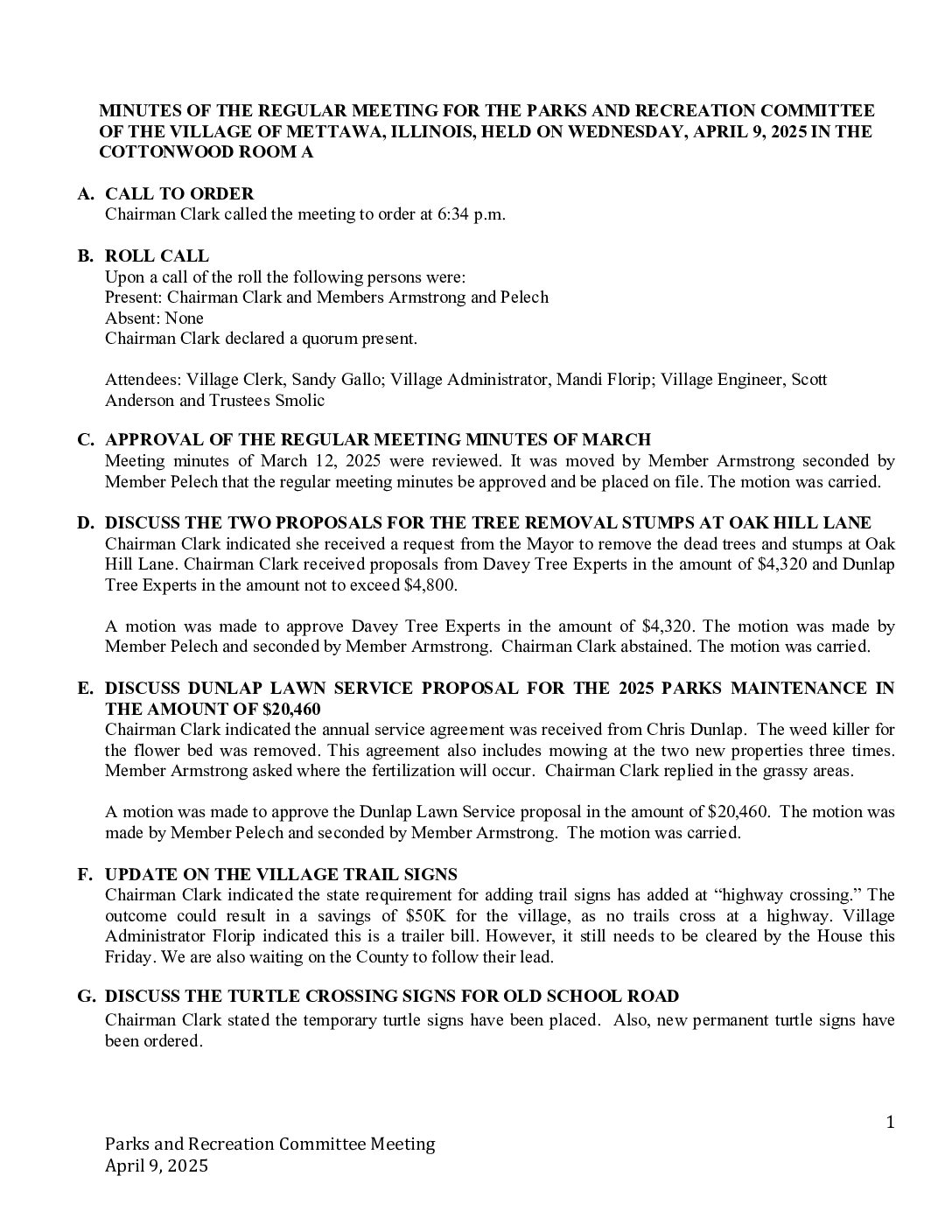 Read more about the article 2025-04-09 Parks & Recreation Committee Minutes