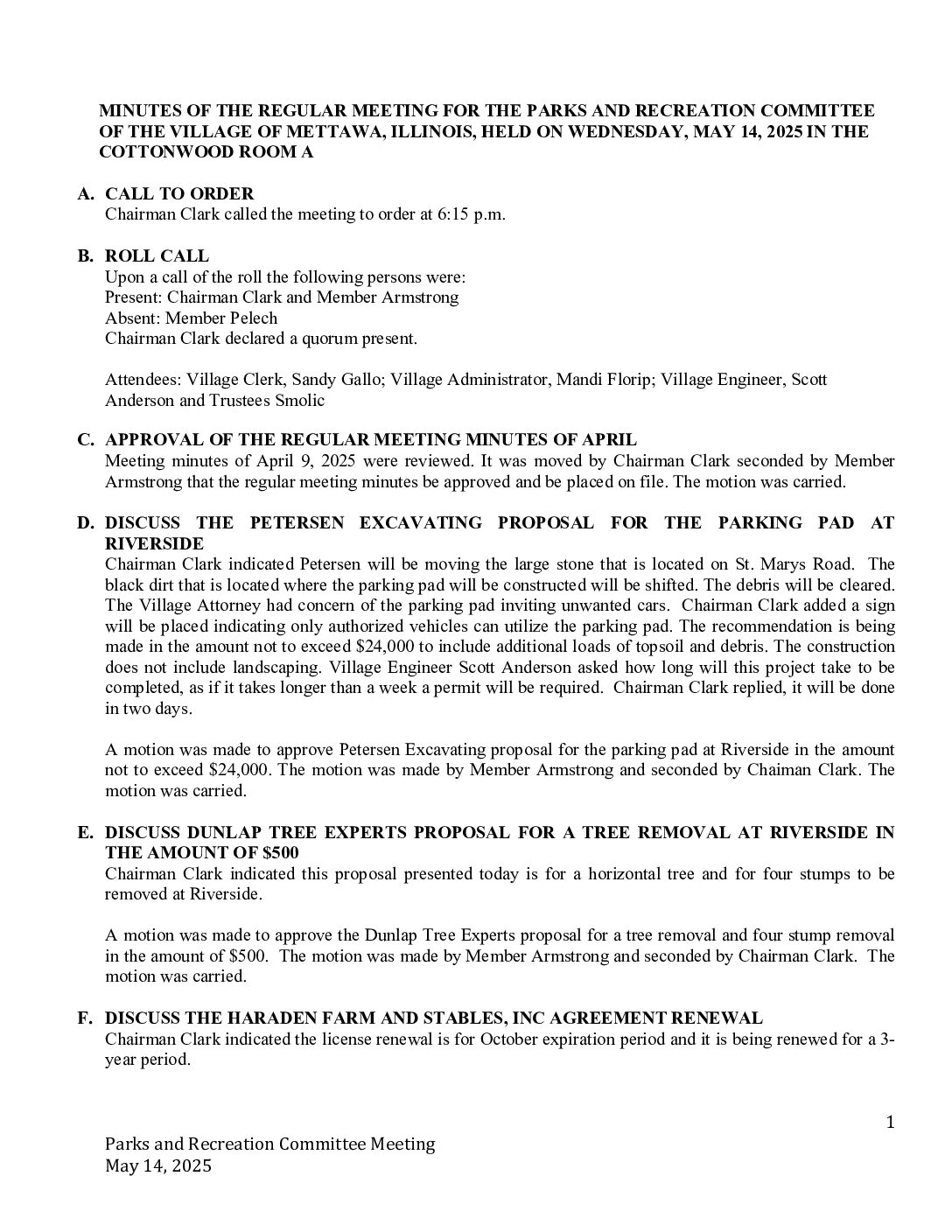 Read more about the article 2025-05-14 Parks & Recreation Committee Minutes