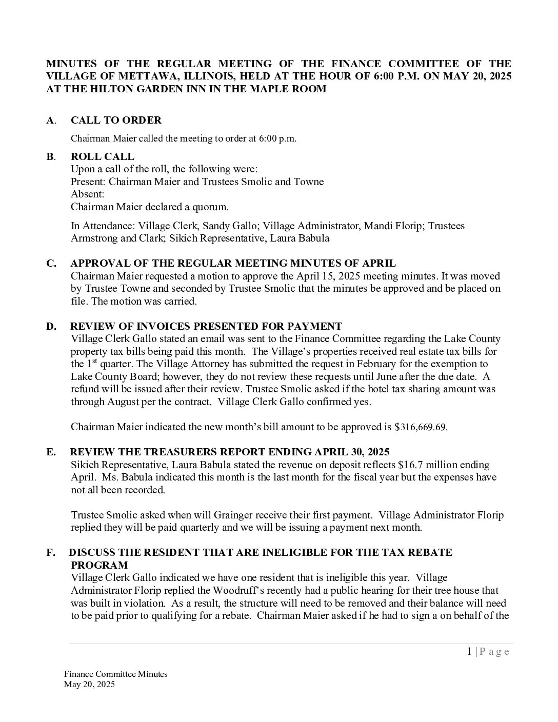 Read more about the article 2025-05-20 Finance Committee Minutes