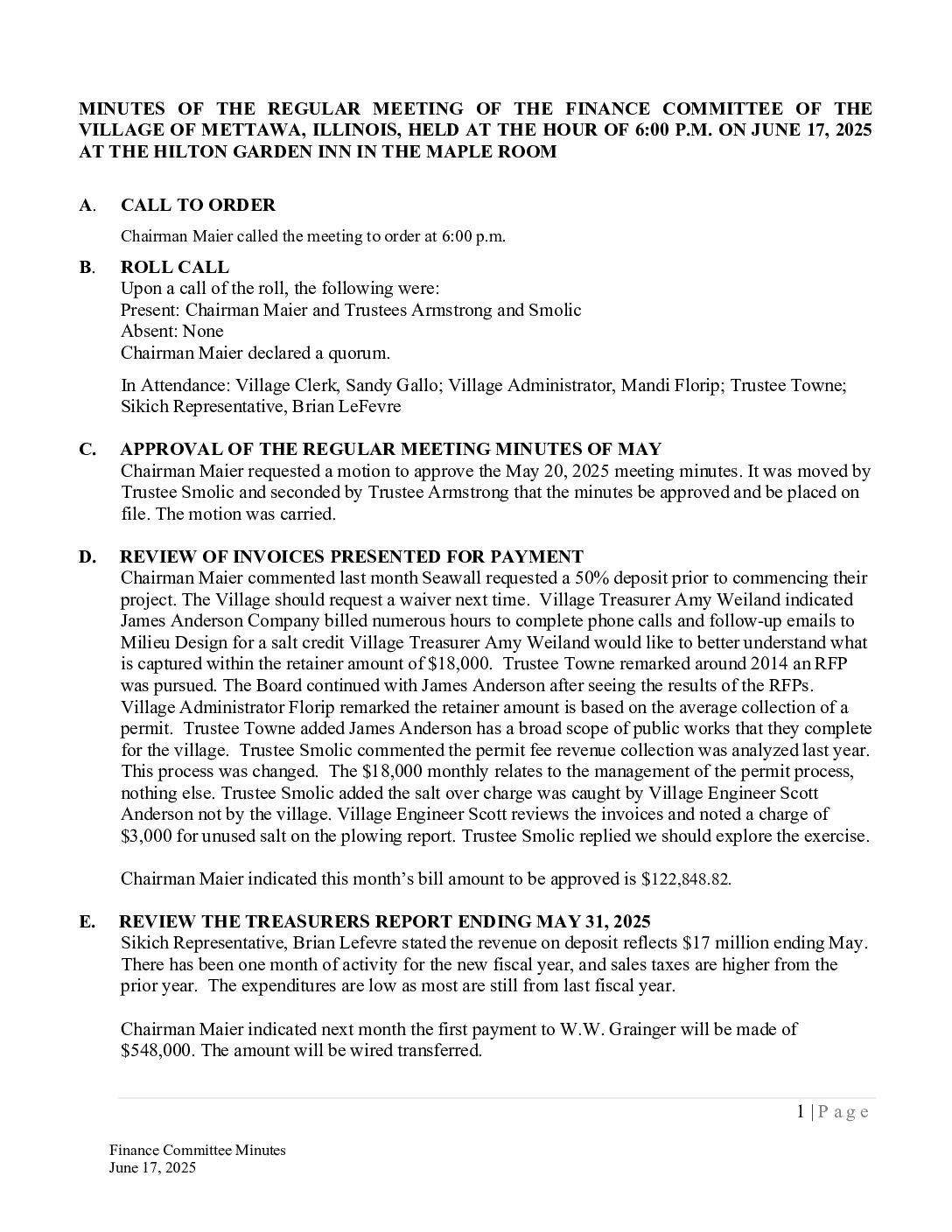 Read more about the article 2025-06-17 Finance Committee Minutes