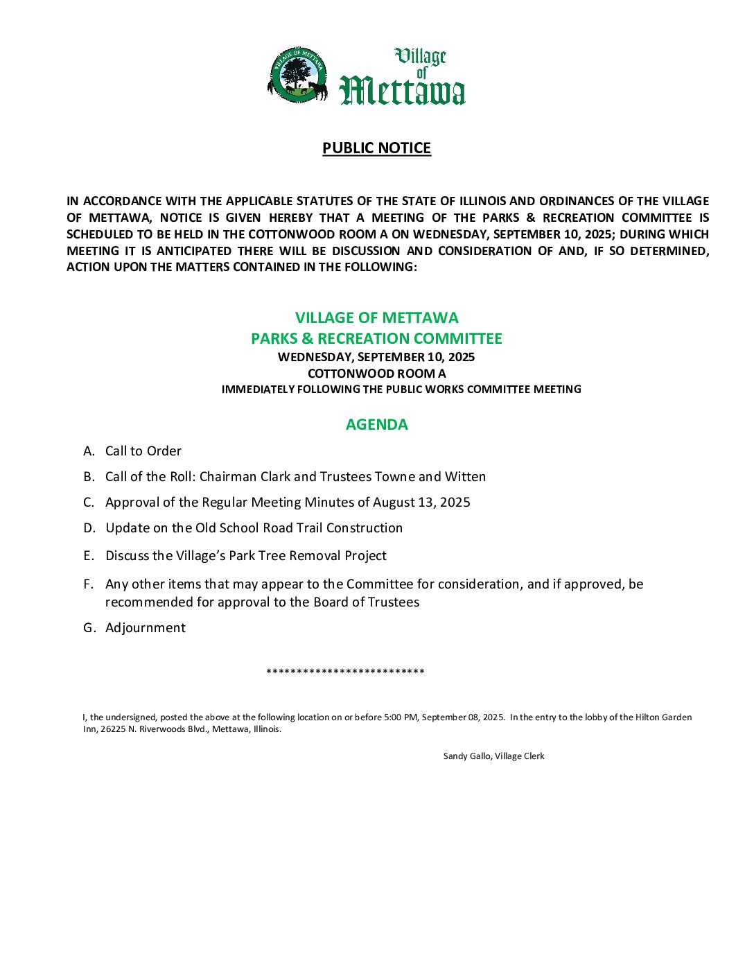 Read more about the article 2025-09-10 Parks & Recreation Committee Agenda