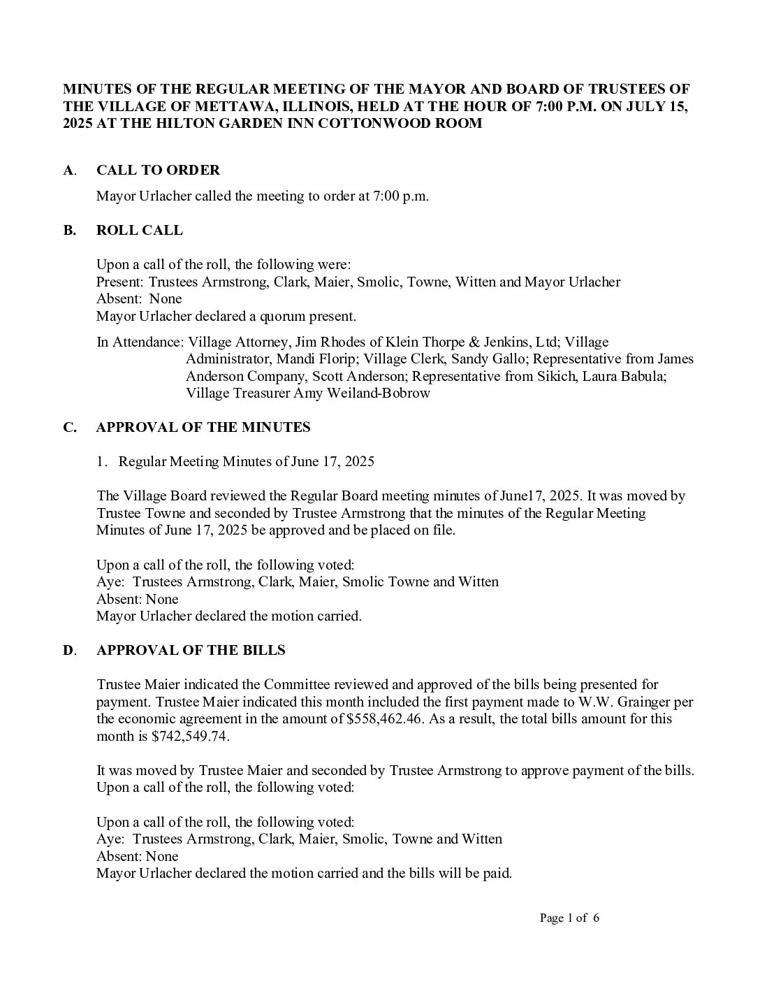 Read more about the article 2025-07-15 Regular Board Meeting Minutes