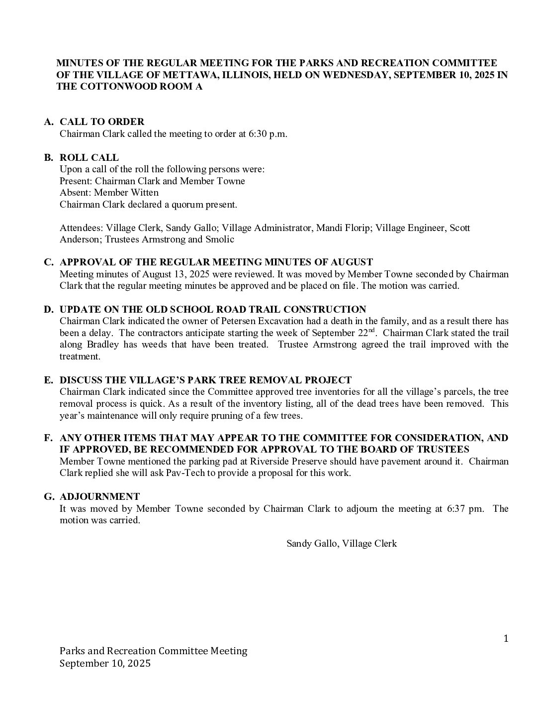 Read more about the article 2025-09-10 Parks & Recreation Committee Minutes