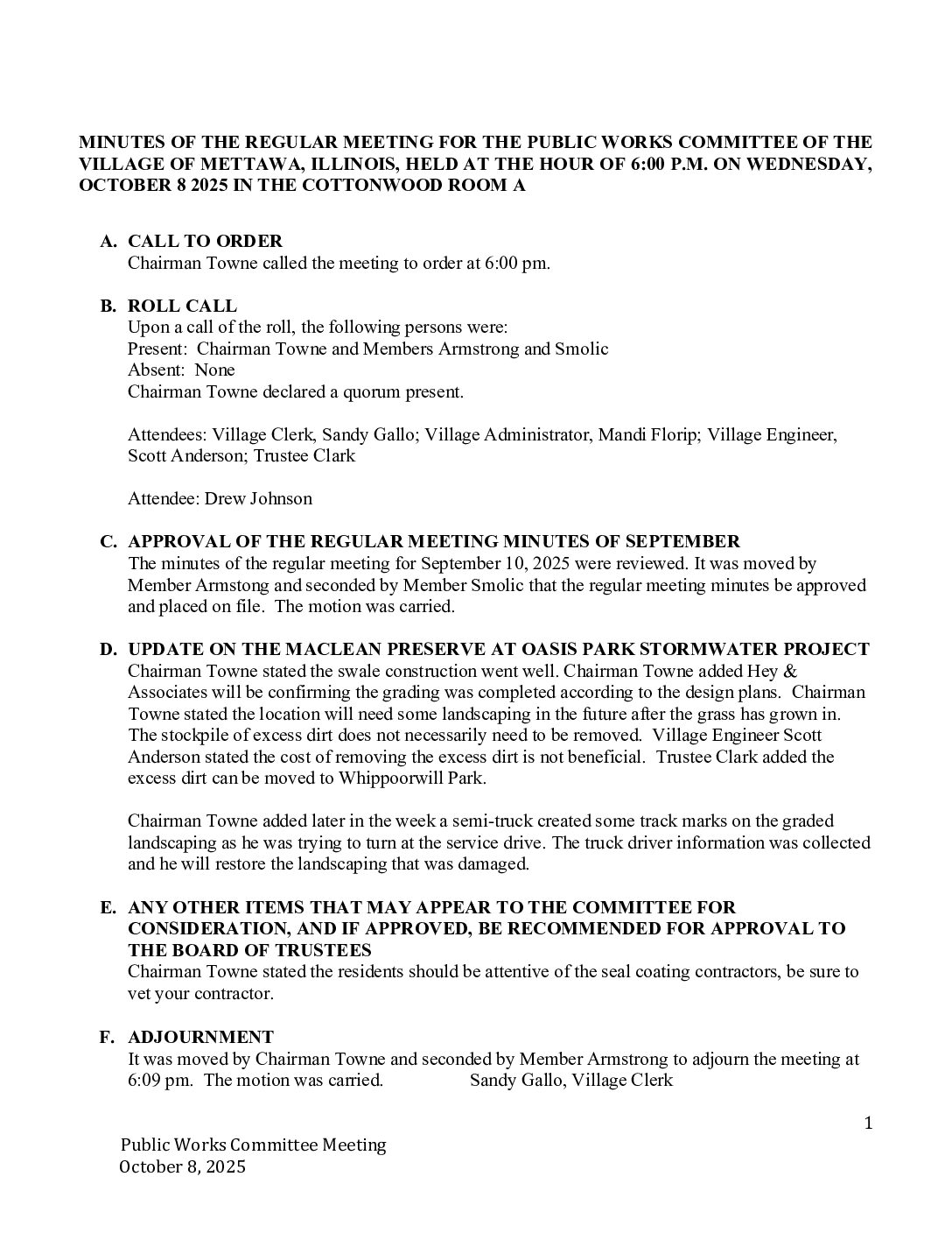 Read more about the article 2025-10-08 Public Works Committee Minutes