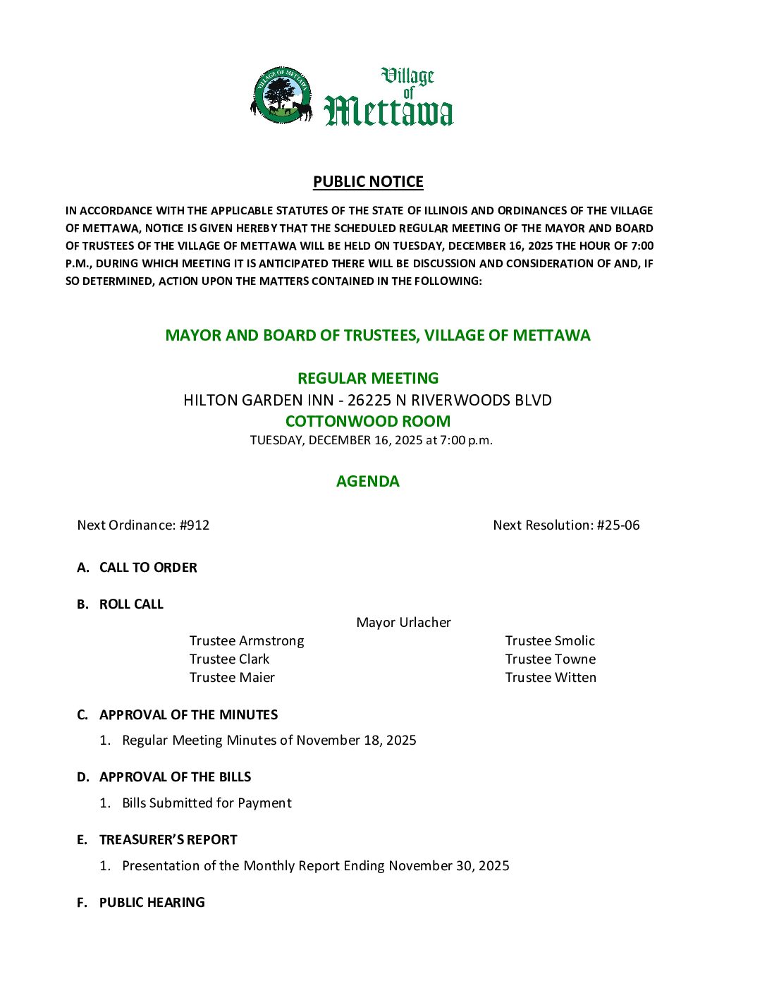 Read more about the article 2025-12-16 Regular Board Meeting Agenda