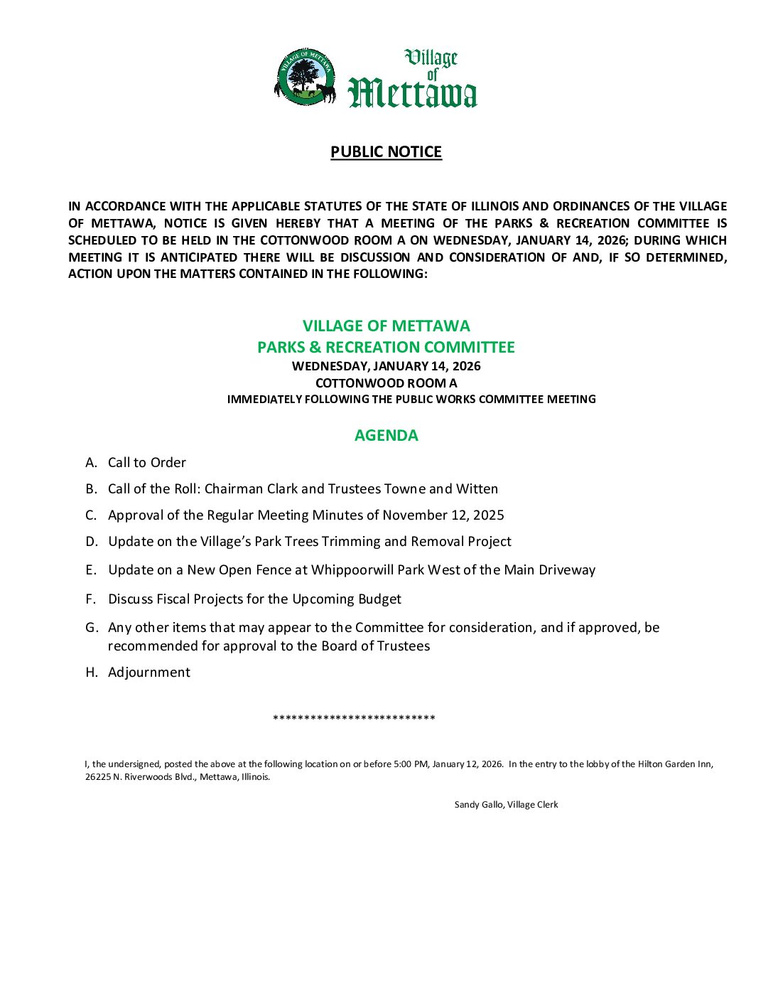 Read more about the article 2026-01-14 Parks & Recreation Committee Agenda