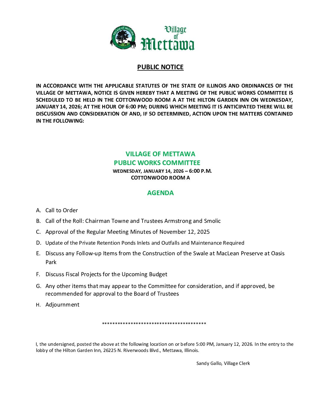 Read more about the article 2026-01-14 Public Works Committee Agenda