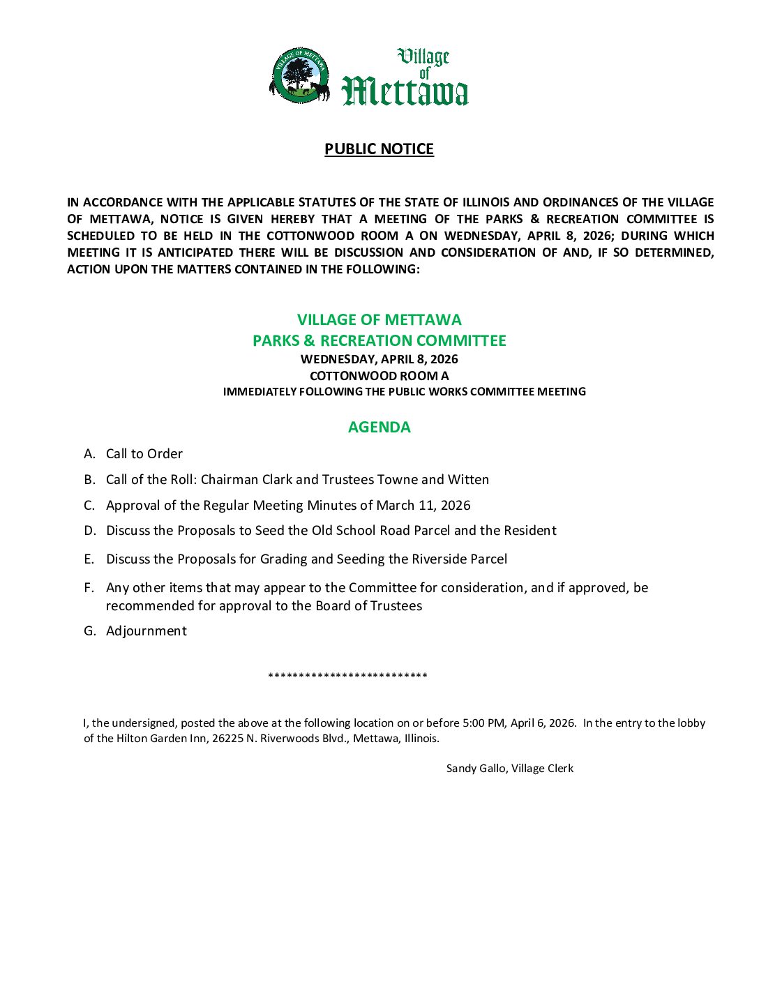 Read more about the article 2026-04-08 Parks & Recreation Committee Agenda