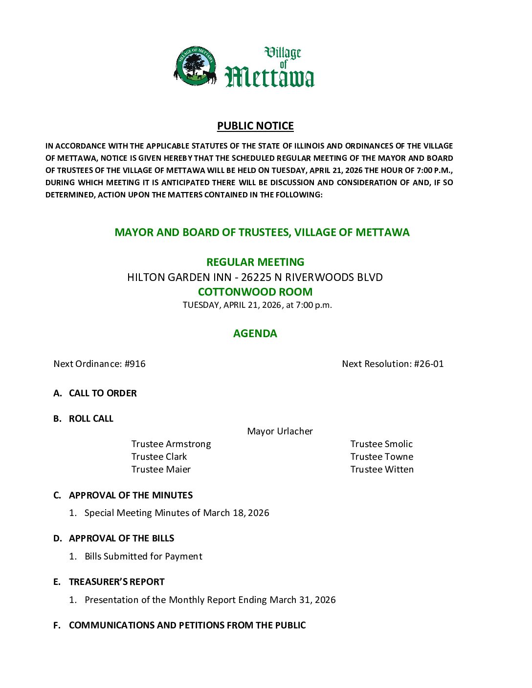 Read more about the article 2026-04-21 Regular Board Meeting Agenda