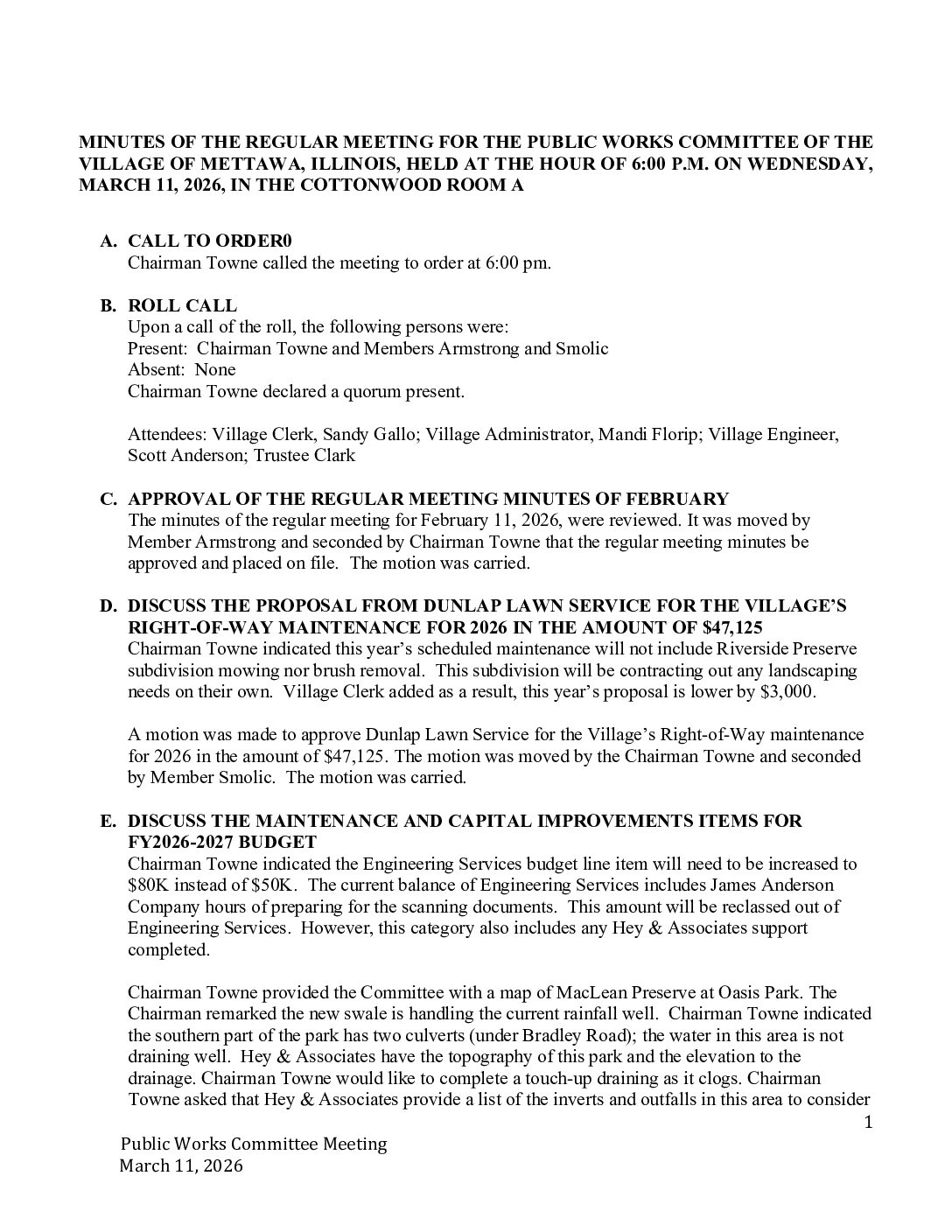 Read more about the article 2026-03-11 Public Works Committee Minutes