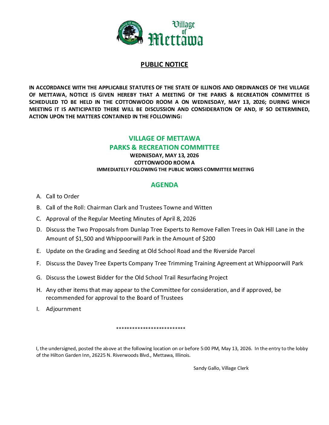 Read more about the article 2026-05-13 Parks & Recreation Committee Agenda