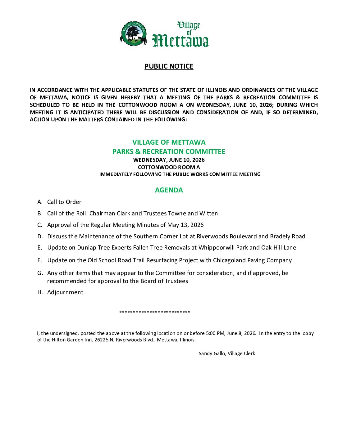 Read more about the article 2026-06-10 Parks & Recreation Committee Agenda